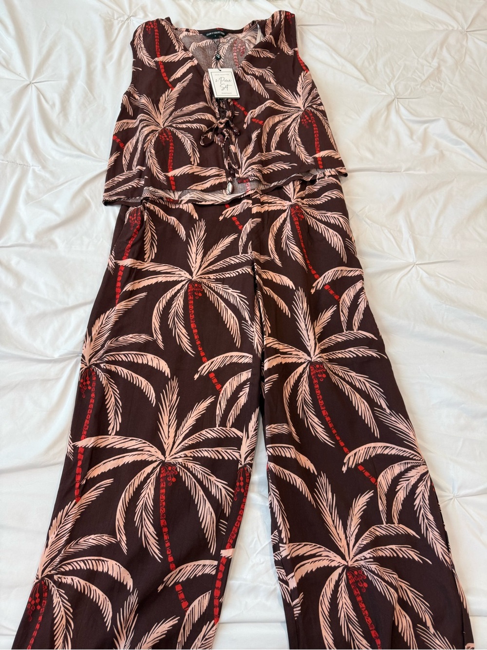 Palm-Print Wide Leg Set
